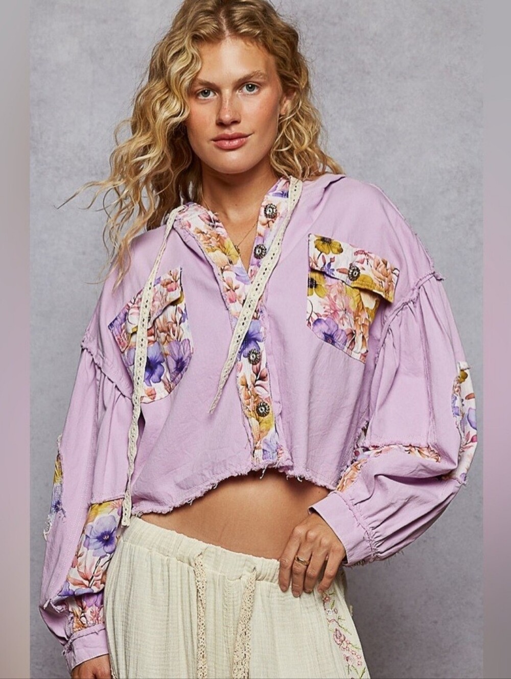 POL “ Whimsical Denim “ Hooded Jacket | Baby Lilac Sz M